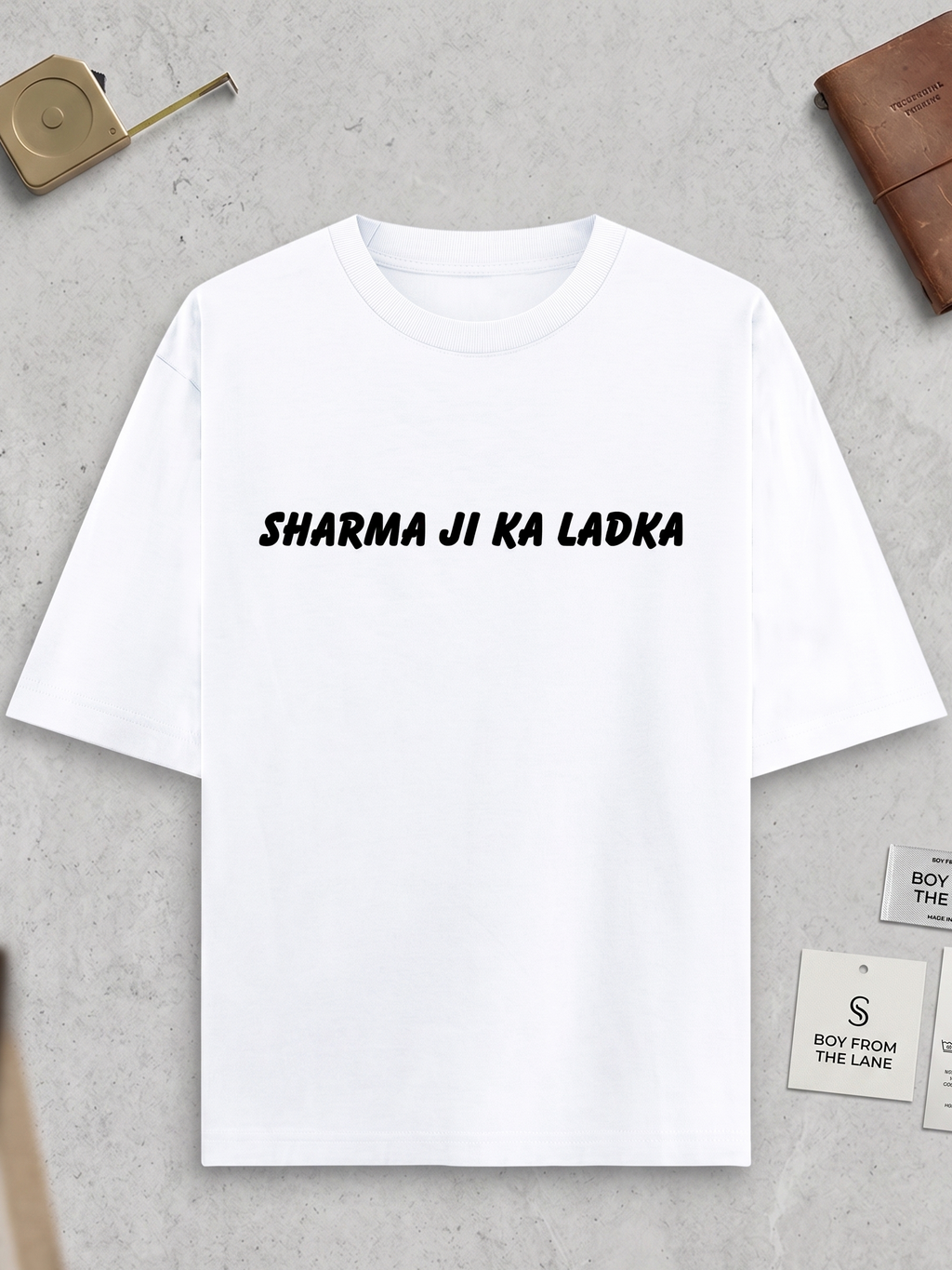 Sharma Ji Ka Ladka Graphic Oversized T-Shirt for Men | Premium 240 GSM Cotton | Relaxed Drop-Shoulder Fit
