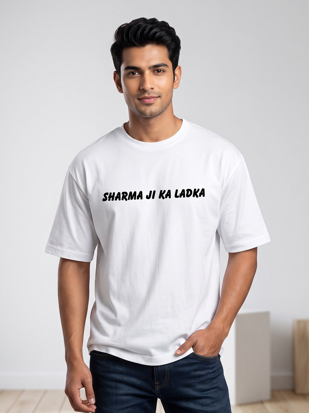 Sharma Ji Ka Ladka Graphic Oversized T-Shirt for Men | Premium 240 GSM Cotton | Relaxed Drop-Shoulder Fit